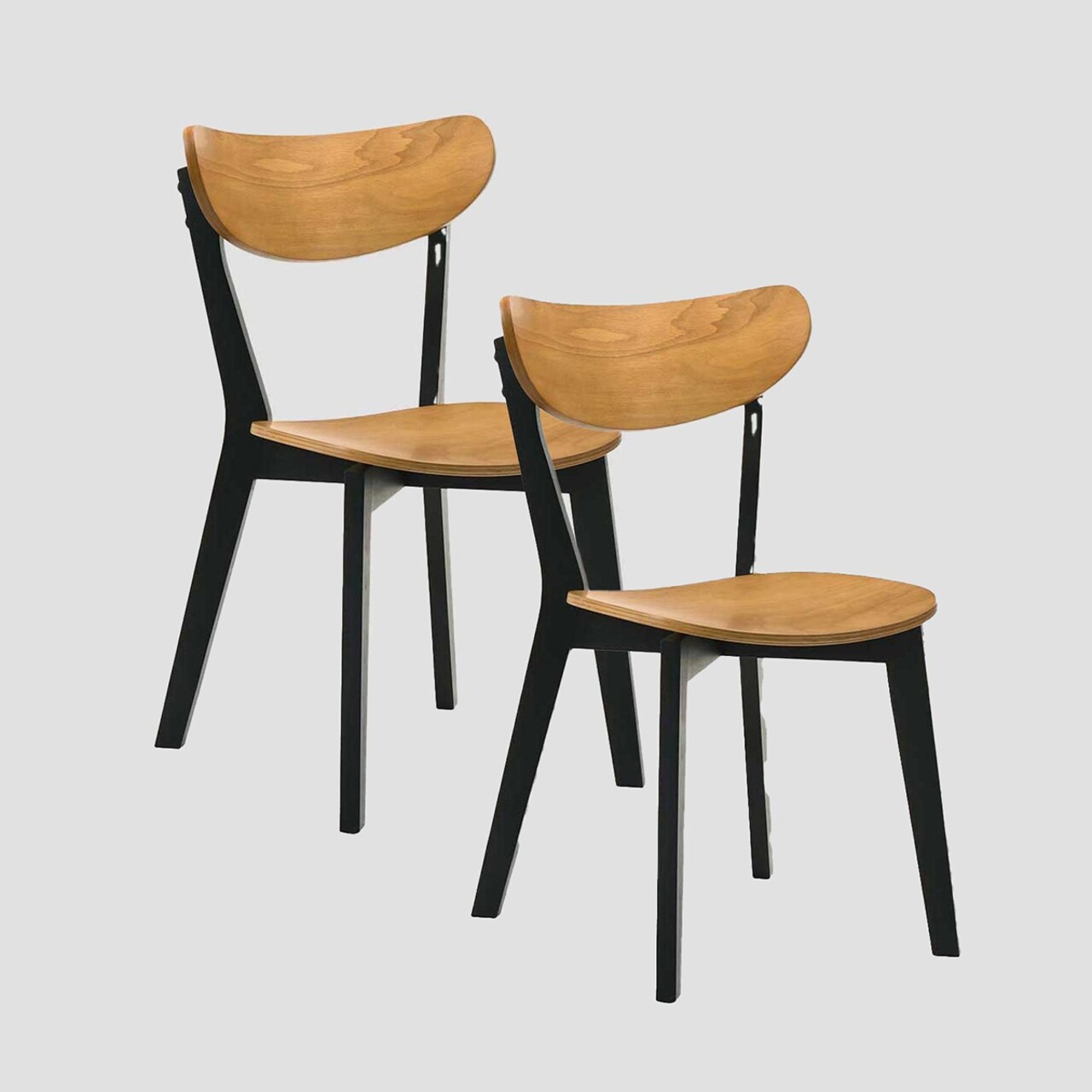 Set 2 scaune Vieri, Homla, 54x46.5x75.5 cm, lemn de cauciuc, natur/negru - imagine 7